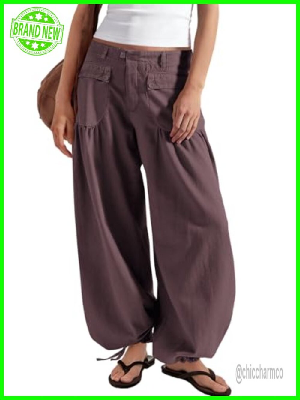 High Waisted Wide Leg Balloon Pants Loose Fit Drawstring Hem